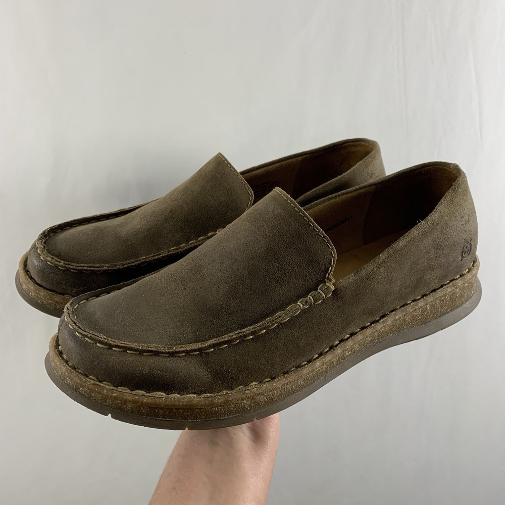 Born Mens Distressed Suede Baylor Slip On Loafer Size 10 Brown Taupe Moc Toe